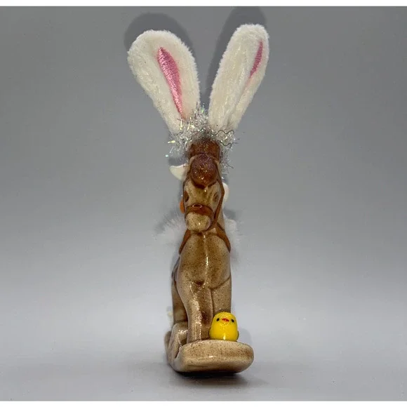 Vintage Ceramic Mini Rocking Horse Easter Bunny Chick Rider Faux Fur saddle OOAK - Picture 4 of 16